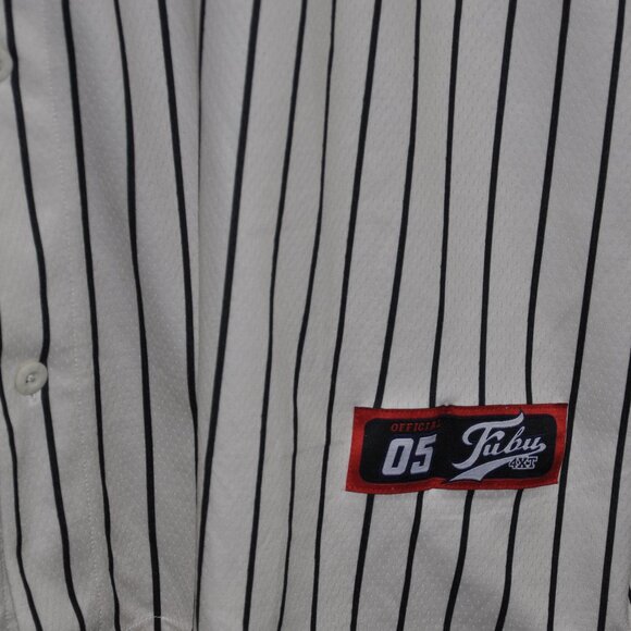 FUBU 05 Black & White Striped Baseball Jersey Short Sleeve Top 4XT - Picture 2 of 9